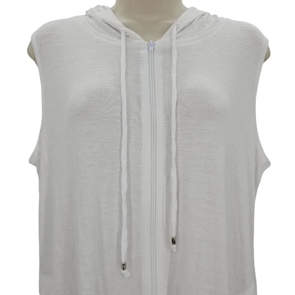 J Valdi Woman size M Kira Slub Sleeveless Full Zip Dress Swim Cover Up White NEW